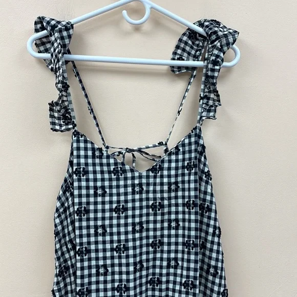 NWT Madewell Gingham Print Ruffle Hem Tent Midi Dress Preppy Black White Size 10 - Picture 5 of 14